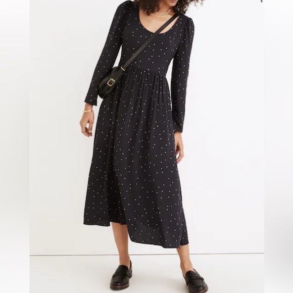 Madewell Alicia Long-Sleeve Scoopneck Midi Dress in Night Stars Size 0 NWOT - Picture 1 of 16